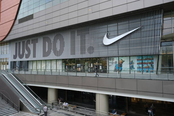 Nike's famous swoosh logo, synonymous with a globally recognized brand.